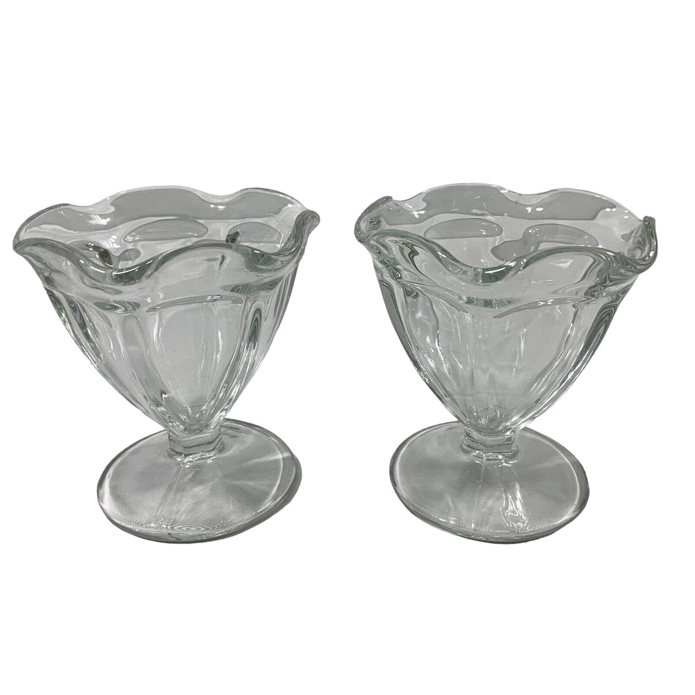 2 Vintage Jeanette Glass Ice Cream‎ Dishes Bowls